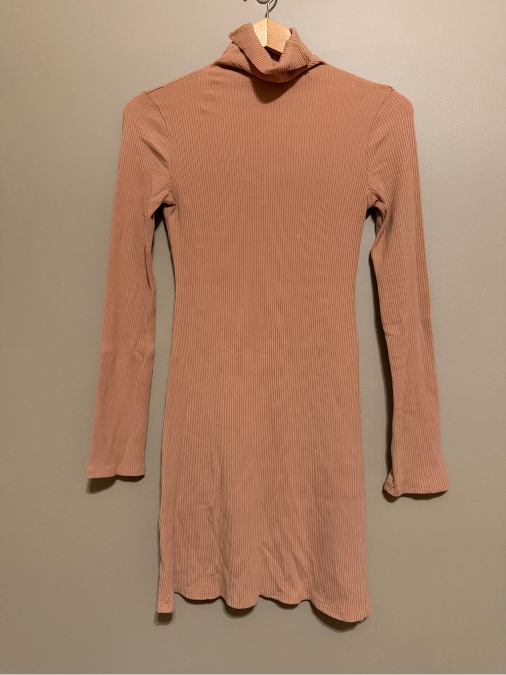 Reformation Tan Turtleneck Ribbed Dress